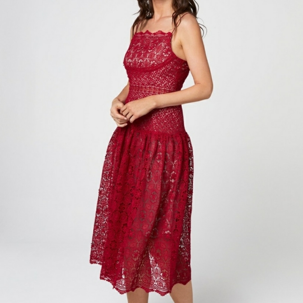 OPT Lizzet strappy sheer lace midi dress NWT